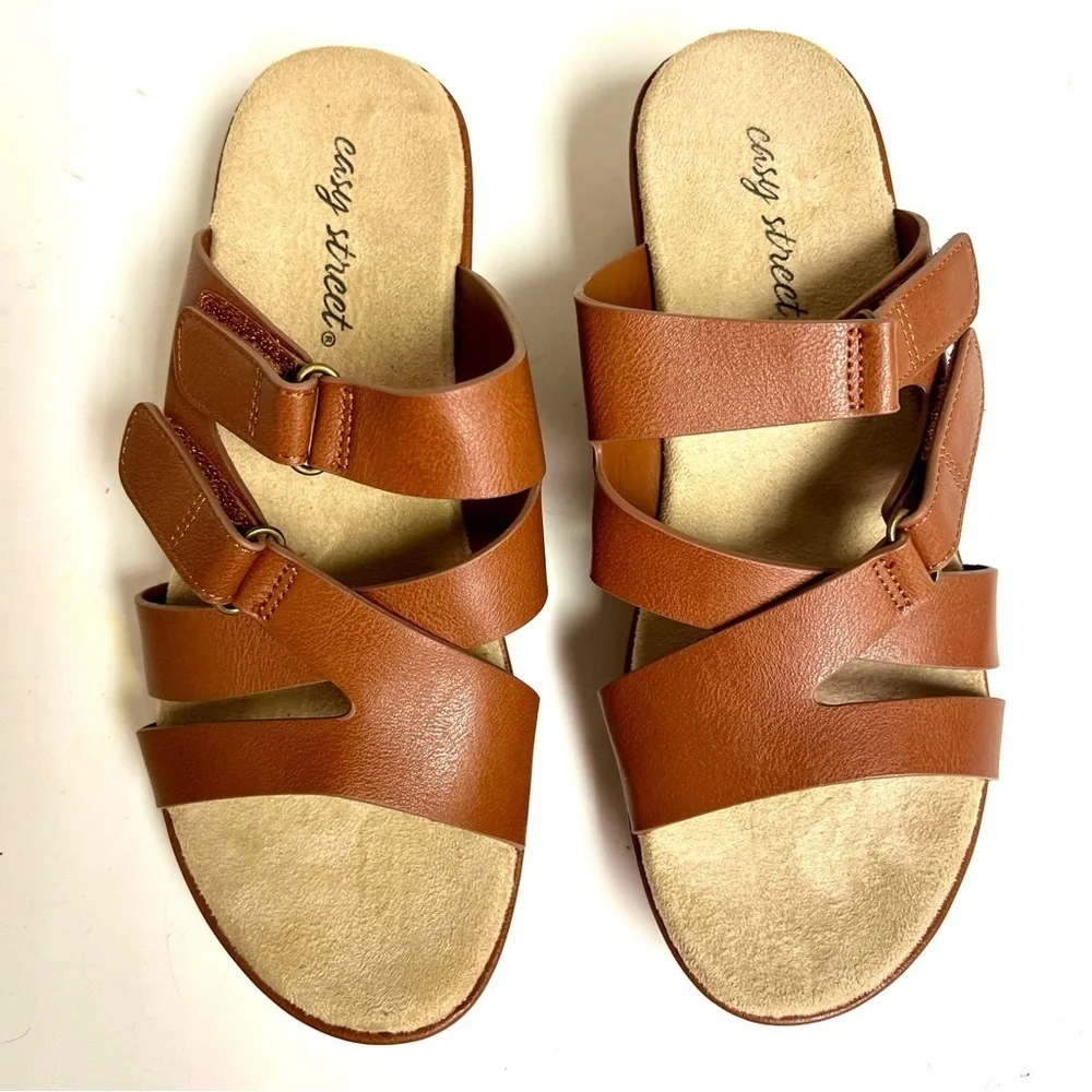 Easy Street Women's Koda Wedge Sandal brown minimalist preppy casual comfy 7M